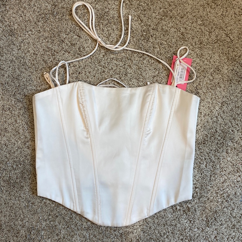 Nara satin lace up corset top in crème size medium